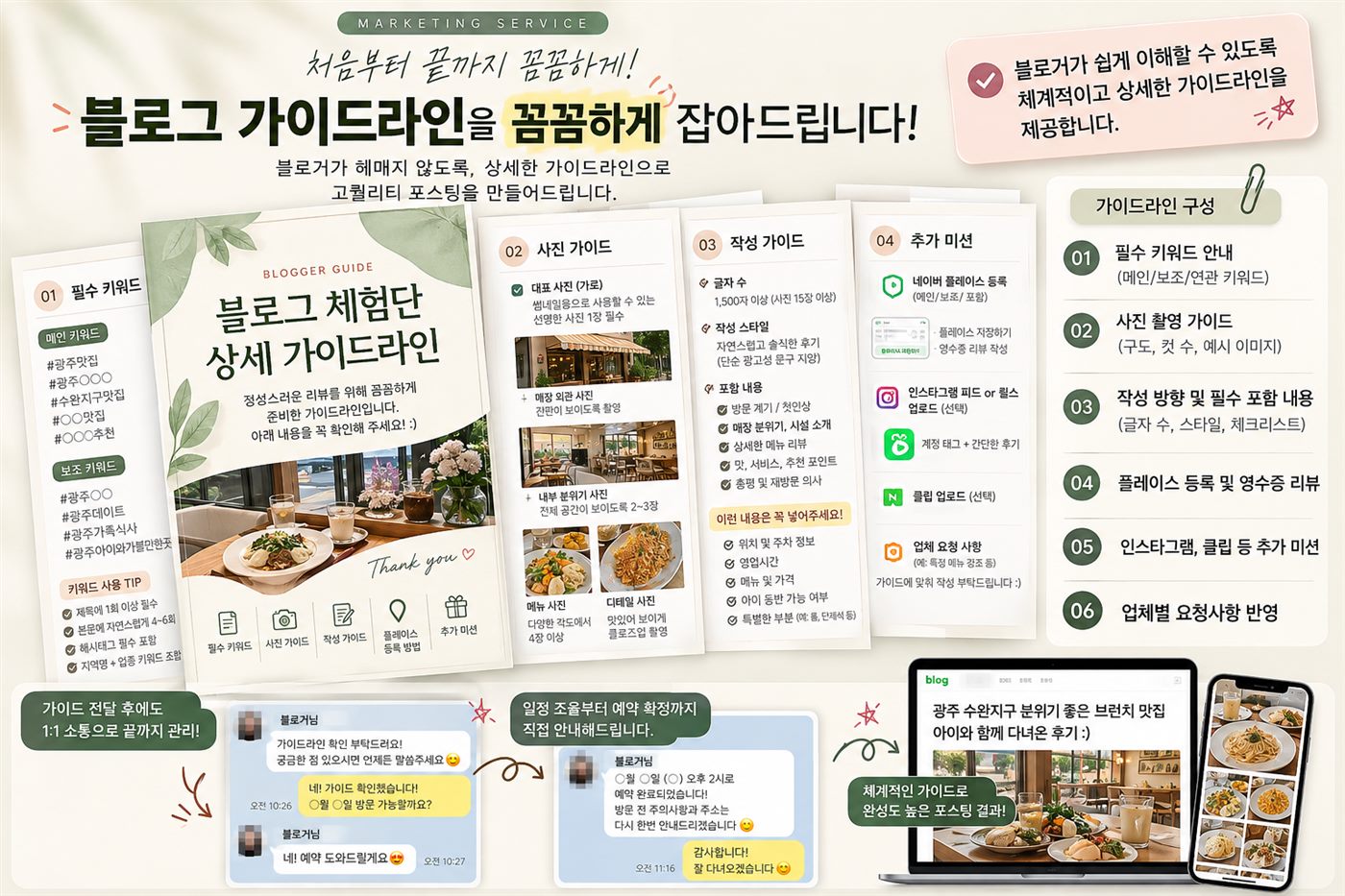 광주 블로그체험단 블로그 가이드라인 - 필수 키워드, 사진 가이드, 작성 가이드, 플레이스 리뷰까지 상세 안내